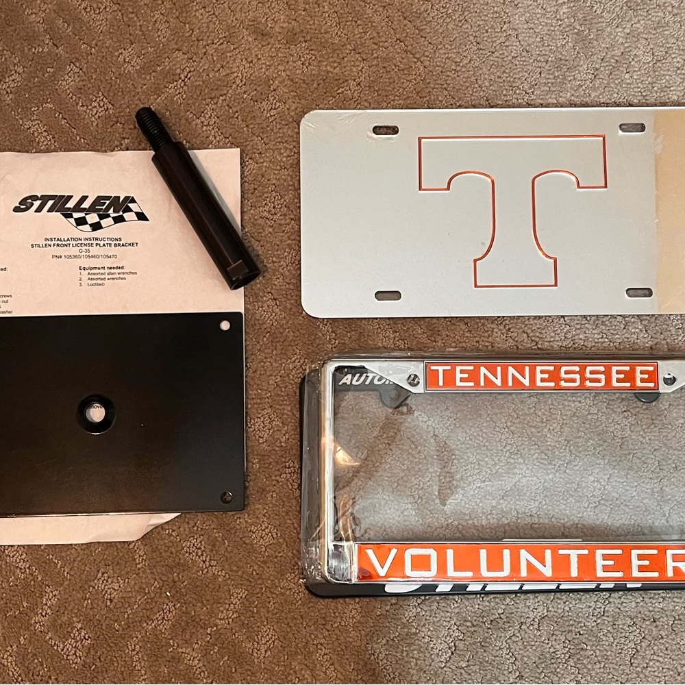UT License plate, frame, and mounting bracket.